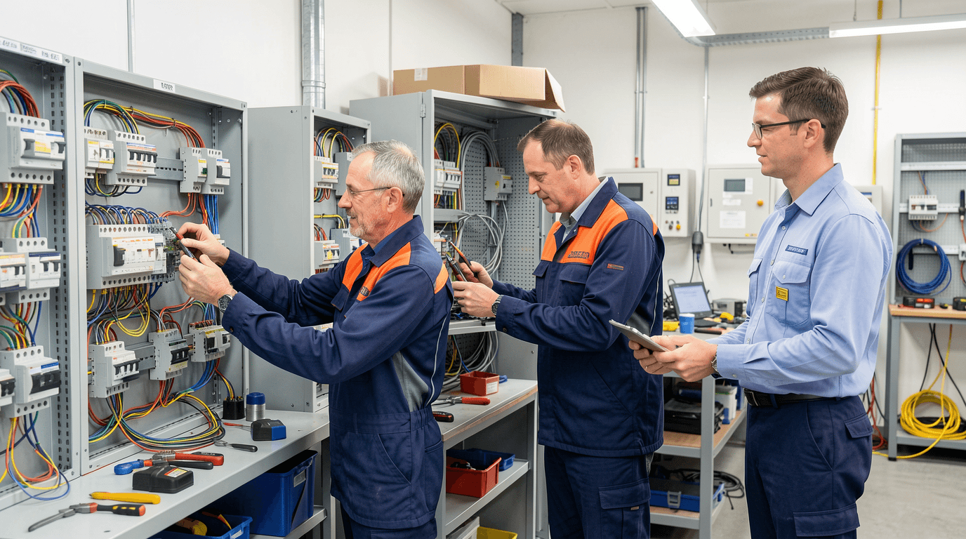 Atelier de formation qualifiante en électricité avec techniciens en pratique
